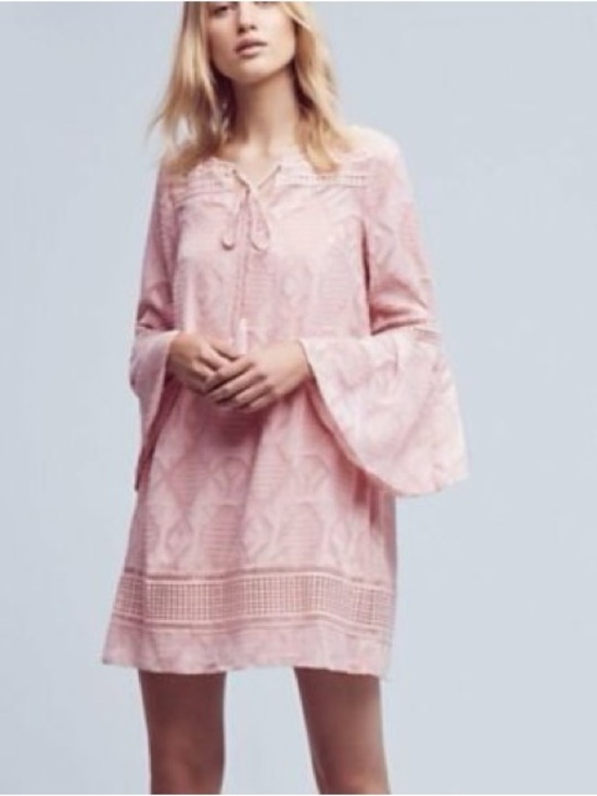 Anthropologie Dresses & Skirts - Anthropologie Blush Pink Lace-Trim Bell-Sleeve Dress
